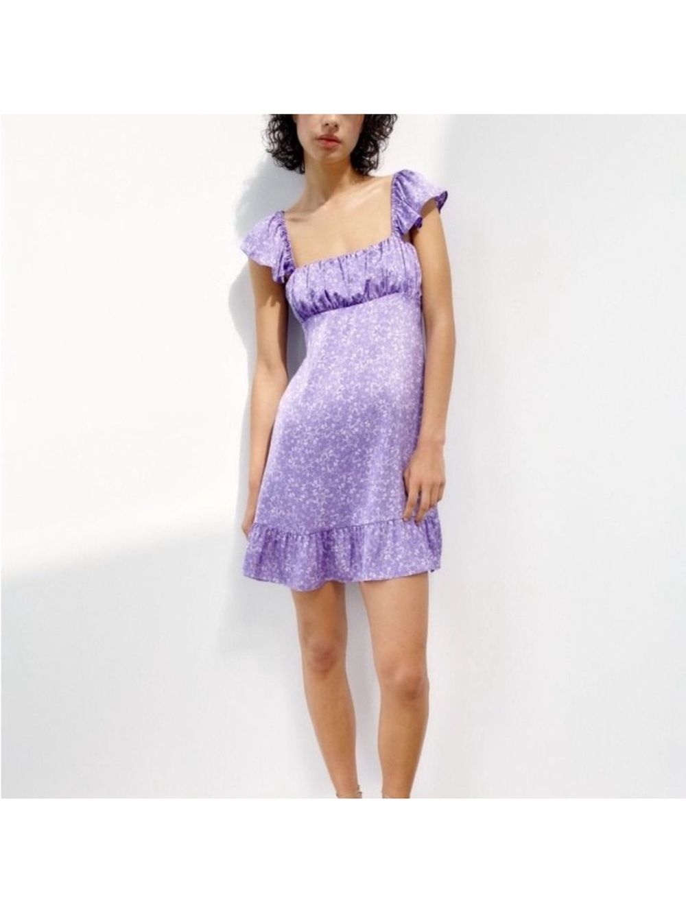 Zara Lilac Floral Square-Neck Mini Dress